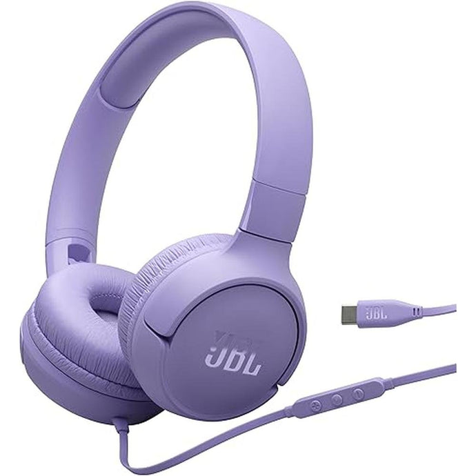 JBL Tune 520C - USB-C Wired on-Ear Headphones with Hi-Res Audio Support, Pure Bass Sound, Comfort fit, USB-C connectivity, 3-Button Remote with Microphone and EQ presets Control (Purple)