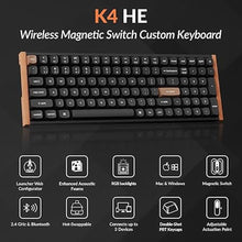 Load image into Gallery viewer, Keychron K4 HE 96% Wireless RGB Hall Effect Keyboard, Gateron Double-Rail Magnetic Switch, Rapid Trigger &amp; Adjustable Actuation, QMK, 2.4GHz &amp; BT 5.2, for Mac/Windows/Linux, Aluminum-Wood Frame, Black
