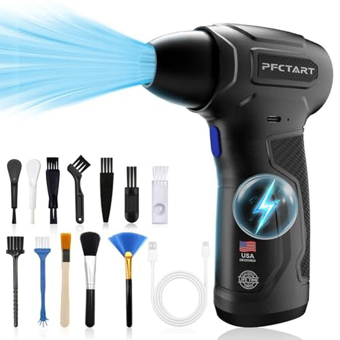 Compressed Air Duster - 200000RPM Super Power Turbo Fan with Brushless Motor, Jet Blower, Electric Air Duster for Keyboard, PC, Car, Home Cleaning Kits Blue