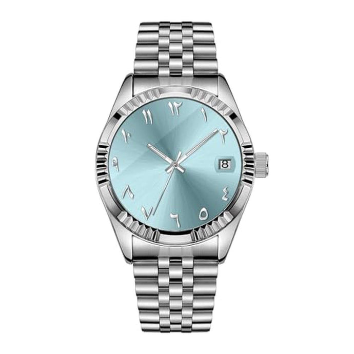 Boyarca Luxury Steel Arabic Numbers Mechanical Watches Automatic Movement Urdu Numerals Mechanical Watch 38mm Men s Wrist Watch with Luminous Waterproof Date (White Blue)