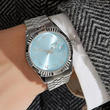 Load image into Gallery viewer, Boyarca Luxury Steel Arabic Numbers Mechanical Watches Automatic Movement Urdu Numerals Mechanical Watch 38mm Men s Wrist Watch with Luminous Waterproof Date (White Blue)
