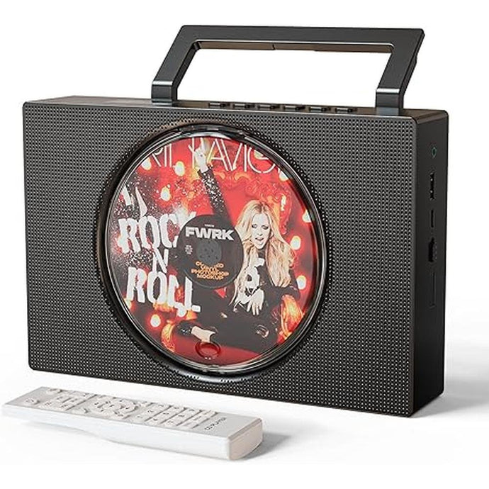 CD Player Portable with Bluetooth, FM Radio, USB, AUX-in, Headphone Jack, CD-R/RW and MP3 CDs Compatible, Clear and Full Sound, Stereo 10W Wired Power for Home-Black
