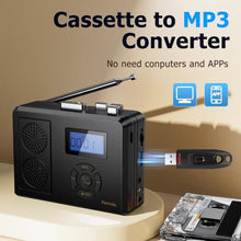 Load image into Gallery viewer, Portable Cassette Tape Player, FM Radio/USB Player/MP3 Digital Converter, Built-in Dual Stereo Speaker &amp; Rechargeable Battery, LCD Display with Headphone Jack
