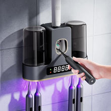 Load image into Gallery viewer, Toothbrush Holders for Bathrooms with Air-Drying, Toothbrush Sanitizer Holder with Smart Countdown LED Screen, 2 Cups Electric Toothbrush Holders Wall Mounted with Toothpaste Dispenser
