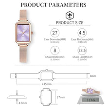 Load image into Gallery viewer, Taxau Analog Waterproof Rectangular Rose Gold Wrist Watch for Women Purple Dial Mesh Bracelet Elegant Watch Exquisite Stainless Steel Ladies Small Dress Watches
