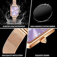 Load image into Gallery viewer, Taxau Analog Waterproof Rectangular Rose Gold Wrist Watch for Women Purple Dial Mesh Bracelet Elegant Watch Exquisite Stainless Steel Ladies Small Dress Watches
