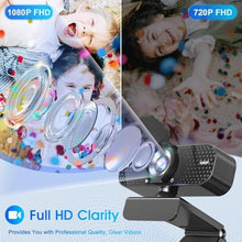 Load image into Gallery viewer, TRAUSI 1080P HD Webcam with Microphone, Noise Cancellation, Privacy Cover, Wide-Angle Lens, Auto Light Correction, Plug &amp; Play USB Webcam for Laptop, Desktop, PC, Mac, Zoom, Skype, Streaming Black
