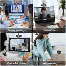 Load image into Gallery viewer, TRAUSI 1080P HD Webcam with Microphone, Noise Cancellation, Privacy Cover, Wide-Angle Lens, Auto Light Correction, Plug &amp; Play USB Webcam for Laptop, Desktop, PC, Mac, Zoom, Skype, Streaming Black
