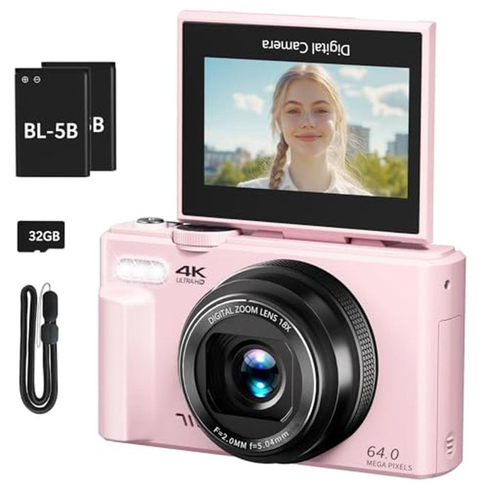 4K Digital Camera for Photography, 64MP Vlogging Camera for YouTube with 3