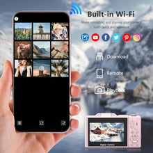 Load image into Gallery viewer, 4K Digital Camera for Photography, 64MP Vlogging Camera for YouTube with 3&quot; 180° Flip Screen, 18X Digital Zoom Point and Shoot Camara with 32GB Micro SD Card for Beginner (Pink)
