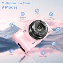Load image into Gallery viewer, 4K Digital Camera for Photography, 64MP Vlogging Camera for YouTube with 3&quot; 180° Flip Screen, 18X Digital Zoom Point and Shoot Camara with 32GB Micro SD Card for Beginner (Pink)
