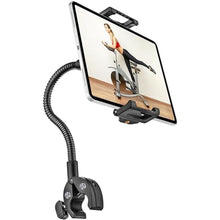 Load image into Gallery viewer, Gooseneck Spin Bike Tablet Holder [Large Clamp] [Thick Case Friendly] Treadmill Tablet Mount for Exercise Bike, Stationary Bicycle, Stroller, Wheelchair for iPad Pro Air Mini, Galaxy, iPhone (6-15.6)
