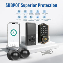 Load image into Gallery viewer, Fingerprint Smart Locks for Front Door with Handle Set,Smart Locks for Front Door,Keyless Entry Keypad Deadbolt, App Control,with 2 Knob,Anti-Peek Password,Easy Install,Auto Lock,Satin Nickel
