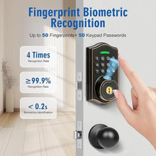 Load image into Gallery viewer, Fingerprint Smart Locks for Front Door with Handle Set,Smart Locks for Front Door,Keyless Entry Keypad Deadbolt, App Control,with 2 Knob,Anti-Peek Password,Easy Install,Auto Lock,Satin Nickel
