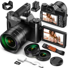 Load image into Gallery viewer, Yatao Digital Cameras for Photography and Vlogging, 6K 64MP Flip Screen, Dual Lens, Microphone for Video, 64GB TF Card, Compact Photo WiFi Camera for YouTube Kit Travel, Beginners (Black)
