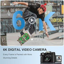 Load image into Gallery viewer, Yatao Digital Cameras for Photography and Vlogging, 6K 64MP Flip Screen, Dual Lens, Microphone for Video, 64GB TF Card, Compact Photo WiFi Camera for YouTube Kit Travel, Beginners (Black)
