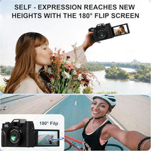 Load image into Gallery viewer, Yatao Digital Cameras for Photography and Vlogging, 6K 64MP Flip Screen, Dual Lens, Microphone for Video, 64GB TF Card, Compact Photo WiFi Camera for YouTube Kit Travel, Beginners (Black)

