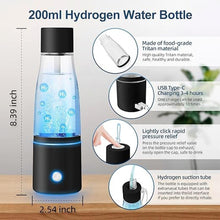 Load image into Gallery viewer, 5000PPB Hydrogen Water Bottle Generator 3 in 1 Hydrogen Water Generator Machine with SPE &amp; PEM Technology Portable Hydrogenated Water Bottle Inhalation for Healthy Hydration/Black
