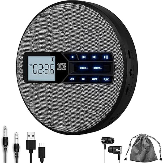 CD Player Portable, Rechargeable Portable CD Player with Dual Speakers and Anti Skip,CD,USB,AUX,LCD Display,Backlit Button,5 EQ,A-B Repeat,10 Speeds for Home Car Fabric Black