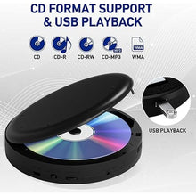 Load image into Gallery viewer, CD Player Portable, Rechargeable Portable CD Player with Dual Speakers and Anti Skip,CD,USB,AUX,LCD Display,Backlit Button,5 EQ,A-B Repeat,10 Speeds for Home Car Fabric Black
