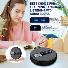Load image into Gallery viewer, CD Player Portable, Rechargeable Portable CD Player with Dual Speakers and Anti Skip,CD,USB,AUX,LCD Display,Backlit Button,5 EQ,A-B Repeat,10 Speeds for Home Car Fabric Black

