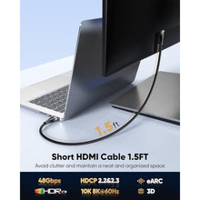 Load image into Gallery viewer, DIOOEER Short HDMI Cable 1.5 FT 2-Pack, 10K 8K HDMI 2.1 Ultra High Speed HDMI Cable 18 inch with Ethernet 48Gbps, 8K@60Hz, 4K@120Hz, HDR10, eARC for Monitor, HDTV, PS5, HDMI Switch, PC
