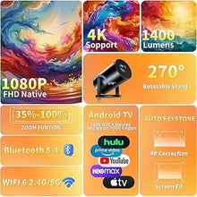 Load image into Gallery viewer, Mini Projector, Support 4K 1080P Portable Projector with Bidirectional WIFI6 5G and Bluetooth5.4, 270° Rotatable, Auto Keystone Correction, 35"-130" Video Projecto Compatible with HDMI/USB/Phone-Black
