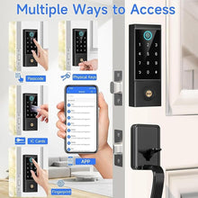 Load image into Gallery viewer, BEBASIA Heavy Duty Fingerprint Smart Door Lock for Front Door, APP Control Front Door Lock Sets, Auto Lock, Anti-Peeping Touchscreen Digital Keypad, Electronic Keyless Entry Deadbolt, Black
