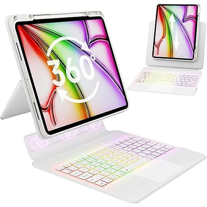 GUSGU SplitFolio Detachable for iPad Air 13-in.(M3/M2, 2025/2024), iPad Pro 12.9-in (6/5/4/3 Gen) Keyboard Case with Kickstand, 360° Rotation & Up-Down Lift Protective Case for iPad, White