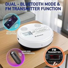Load image into Gallery viewer, CD Player Portable, Rechargeable Portable CD Player with Dual Speakers and Anti Skip,CD,Dual Bluetooth,FM Transmission,USB,AUX,LCD Display,Sensitive Button,Repeat,10 Speeds for Home Car White
