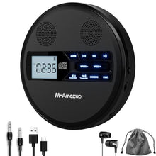 Load image into Gallery viewer, M-Amazup CD Player Portable, Rechargeable Portable CD Player with Dual Speakers and Anti Skip,CD,Dual Bluetooth,FM Transmission,USB,AUX,LCD Display,Backlit Button,Repeat,10 Speeds for Home Car Black
