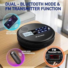 Load image into Gallery viewer, M-Amazup CD Player Portable, Rechargeable Portable CD Player with Dual Speakers and Anti Skip,CD,Dual Bluetooth,FM Transmission,USB,AUX,LCD Display,Backlit Button,Repeat,10 Speeds for Home Car Black
