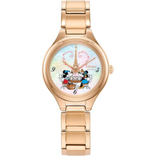 Load image into Gallery viewer, Citizen Women&#39;s Eco-Drive Mickey and Minnie Mouse Take Paris, Mother-of-Pearl Dial, Gold-Tone Stainless Steel Bracelet Watch (Model: FE2103-52D)
