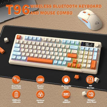 Load image into Gallery viewer, FREEWOLF T96 Smart Display Wireless Gaming Keyboard and Mouse Comb, 94Key LED Lighting Rechargeable Silent Membrane Keyboard with Knobs, 2000mAh Battery, 6-Button 4KDPI Mouse for Win/Mac(Blueberry)
