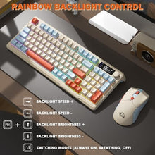 Load image into Gallery viewer, FREEWOLF T96 Smart Display Wireless Gaming Keyboard and Mouse Comb, 94Key LED Lighting Rechargeable Silent Membrane Keyboard with Knobs, 2000mAh Battery, 6-Button 4KDPI Mouse for Win/Mac(Blueberry)
