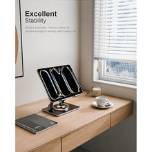 Load image into Gallery viewer, Tablet Stand Holder with Thickened 360°Rotating Base Dual Rod Adjustable Aluminum Stand for All 5.8-12.9” iPad Samsung Phone Tablet Kindle E-Reader and More, Black
