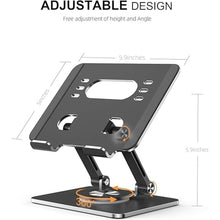 Load image into Gallery viewer, Tablet Stand Holder with Thickened 360°Rotating Base Dual Rod Adjustable Aluminum Stand for All 5.8-12.9” iPad Samsung Phone Tablet Kindle E-Reader and More, Black
