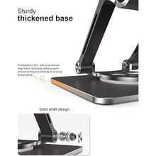 Load image into Gallery viewer, Tablet Stand Holder with Thickened 360°Rotating Base Dual Rod Adjustable Aluminum Stand for All 5.8-12.9” iPad Samsung Phone Tablet Kindle E-Reader and More, Black
