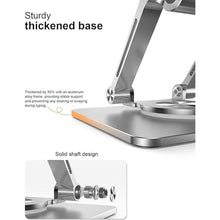 Load image into Gallery viewer, Tablet Stand Holder with Thickened 360°Rotating Base Dual Rod Adjustable Aluminum Stand for All 5.8-12.9” iPad Samsung Phone Tablet Kindle E-Reader and More, Silver
