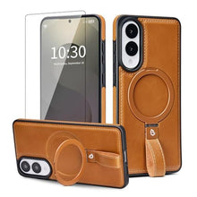 Load image into Gallery viewer, Butaiga for Samsung Galaxy S25 Edge Case Leather with Stand, Anti-Slip Shockproof Loop, Compatible with MagSafe, Magnetic Protective Galaxy S25 Edge Leather Case, Brown
