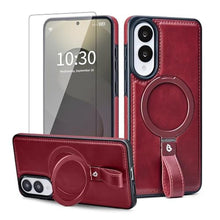 Load image into Gallery viewer, Butaiga for Samsung Galaxy S25 Edge Case Leather with Stand, Anti-Slip Shockproof Loop, Compatible with MagSafe, Magnetic Protective Galaxy S25 Edge Leather Case, Burgundy
