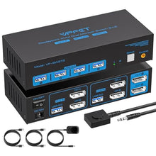 Load image into Gallery viewer, 4K@144Hz Displayport KVM Switch 2 Monitors 2 Computers USB3.0 KVM Switch Dual Monitor for 2 Computers Share 2 Monitors and 4 USB Devices Support Extended/Copy Mode with Desktop Controller
