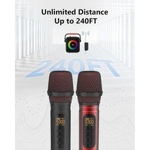 Load image into Gallery viewer, Wireless Microphones, UHF Metal Dual Handheld Cordless Dynamic Karaoke Microphone Wireless, 1/4 &quot;Output for Rechargeable Wireless Microphone,Suitable for Wedding, Party, Speech,Class Use, 240ft

