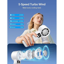 Load image into Gallery viewer, 3 in 1 Portable Handheld Fan, 12000RPM Mini Turbo Fan with Cooling Compress &amp; 5200mAh Rechargeable Battery, 5 Speed Adjustable Personal Cooler for Travel/Camping/Outdoor Activities-White
