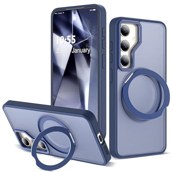 Zalinbo for Samsung Galaxy S25 Case with 360 Rotatable Magnetic Ring Stand Compatible with Mag-Safe Military Protection Shockproof Matte Translucent Phone Cases for Samsung Galaxy S25,Blue