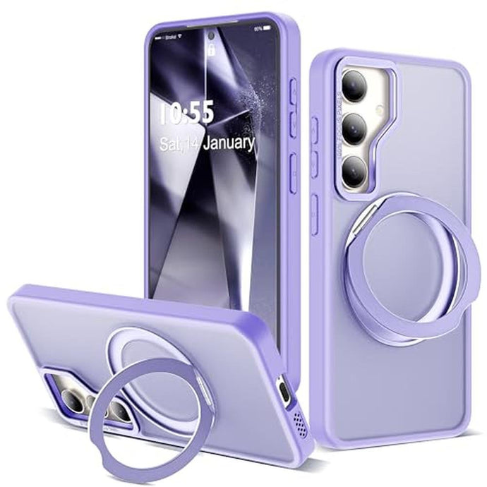Zalinbo for Samsung Galaxy S25 Case with 360 Rotatable Magnetic Ring Stand Compatible with Mag-Safe Military Protection Shockproof Matte Translucent Phone Cases for Samsung Galaxy S25,Purple