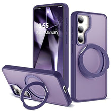 Load image into Gallery viewer, Zalinbo for Samsung Galaxy S25 Case with 360 Rotatable Magnetic Ring Stand Compatible with Mag-Safe Military Protection Shockproof Matte Translucent Phone Cases for Samsung Galaxy S25,Dark Purple
