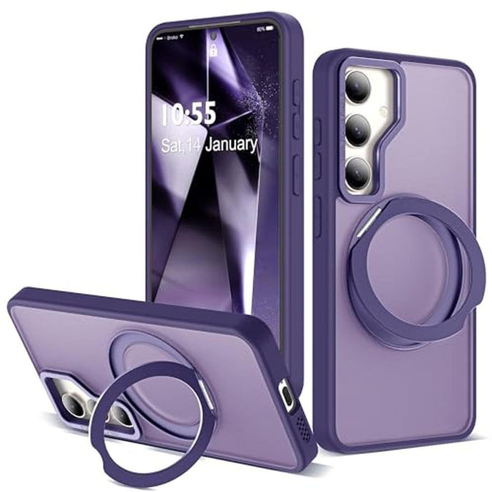 Zalinbo for Samsung Galaxy S25 Case with 360 Rotatable Magnetic Ring Stand Compatible with Mag-Safe Military Protection Shockproof Matte Translucent Phone Cases for Samsung Galaxy S25,Dark Purple