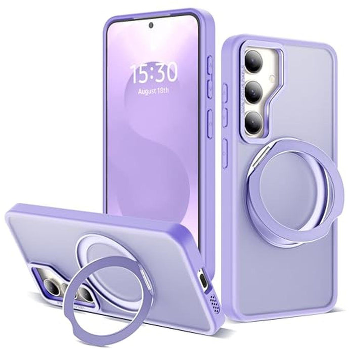 Zalinbo for Samsung Galaxy S25 Plus Case with 360 Rotatable Magnetic Ring Stand Compatible with Mag-Safe Military Protection Shockproof Matte Translucent Phone Cases for Galaxy S25 ,Purple
