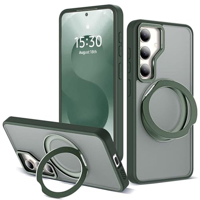Zalinbo for Samsung Galaxy S25 Plus Case with 360 Rotatable Magnetic Ring Stand Compatible with Mag-Safe Military Protection Shockproof Matte Translucent Phone Cases for Galaxy S25 ,Dark Green